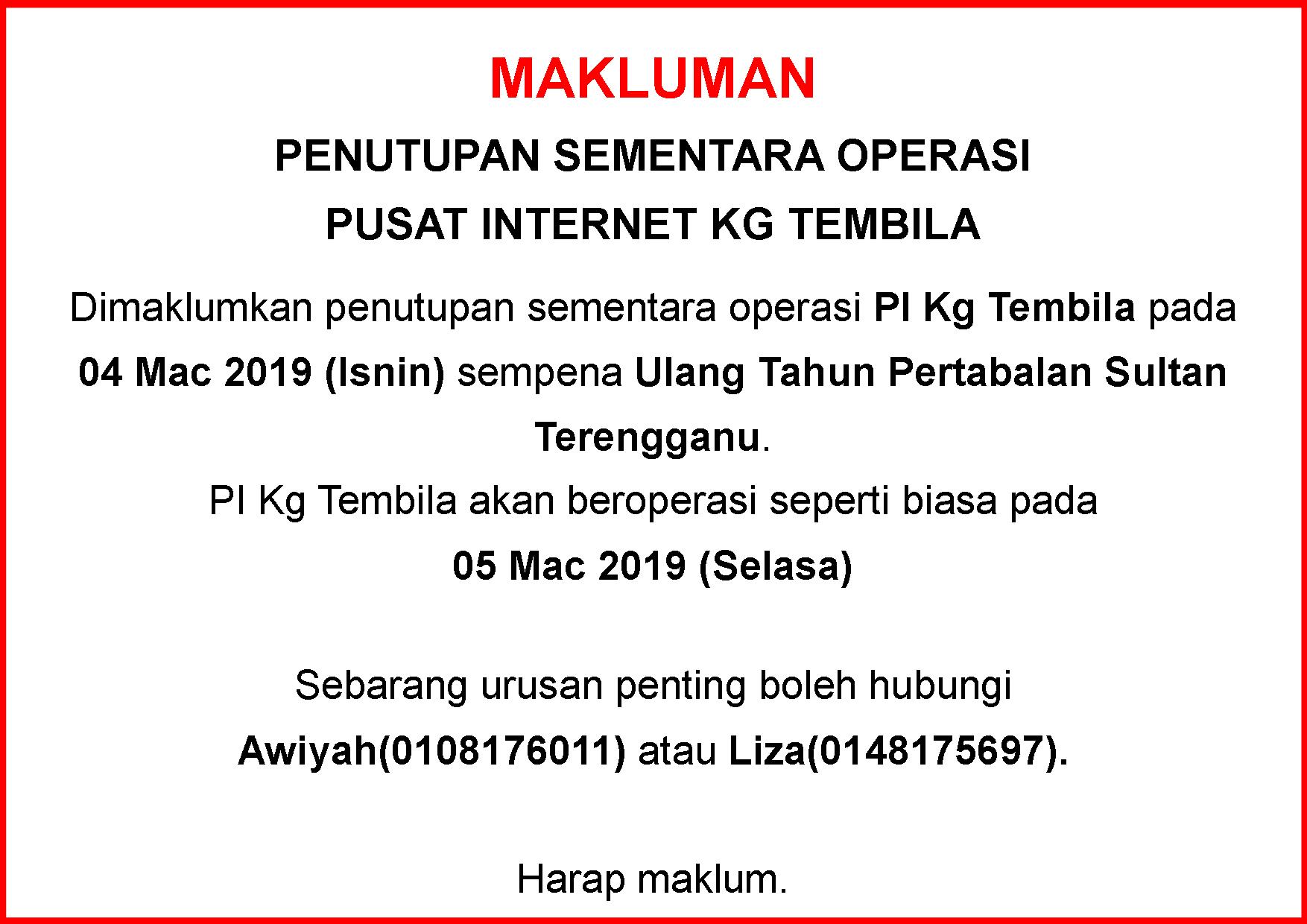 Notis Makluman Penutupan PI