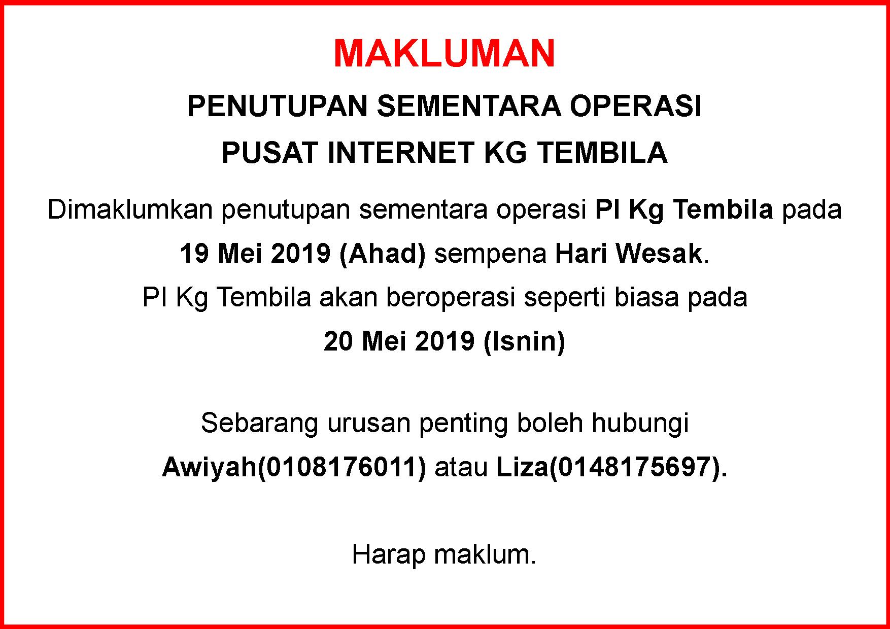 Notis Makluman Penutupan PI Hari Wesak